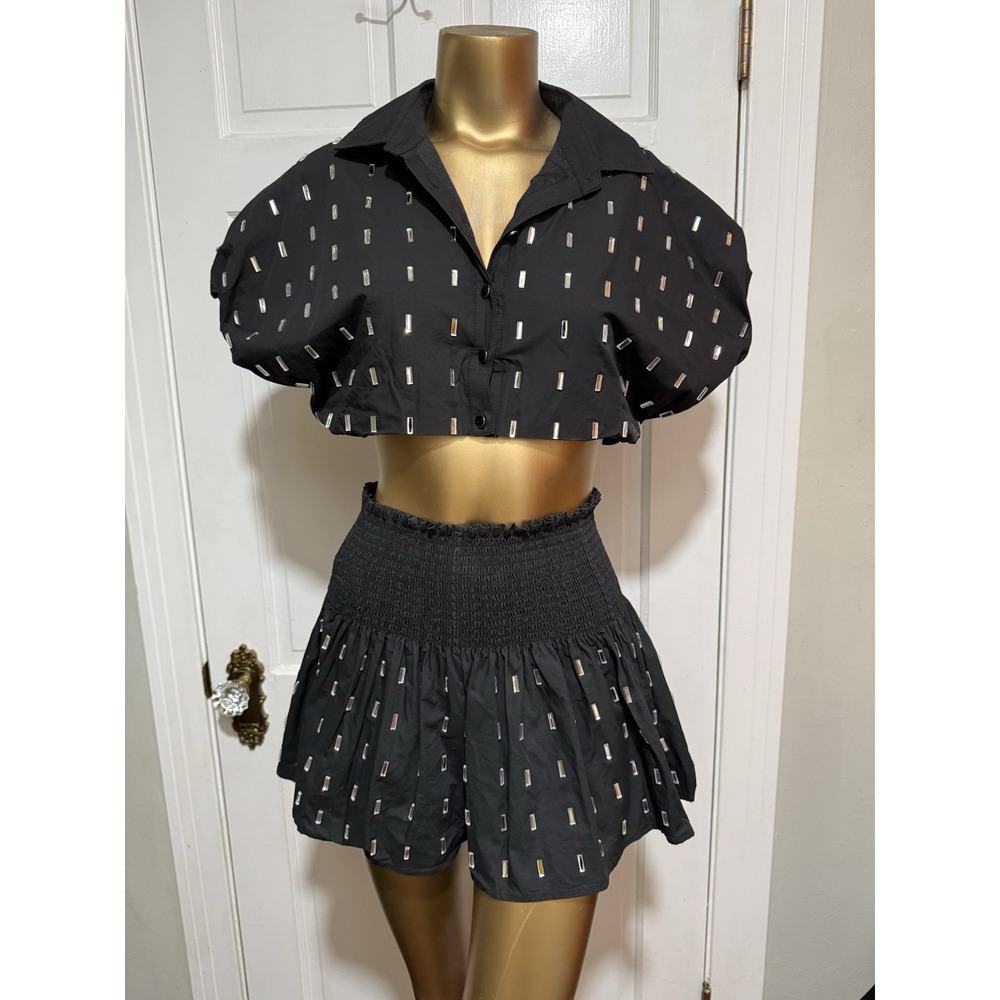 Queen Of Sparkles Two Piece Outfit Size XS Black Shirt Shorts